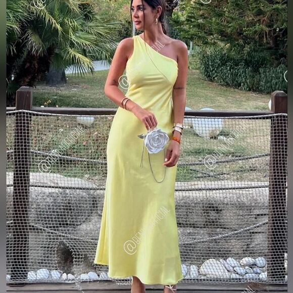 NWT ZARA SATIN EFFECT ASYMMETRIC DRESS - Picture 2 of 15